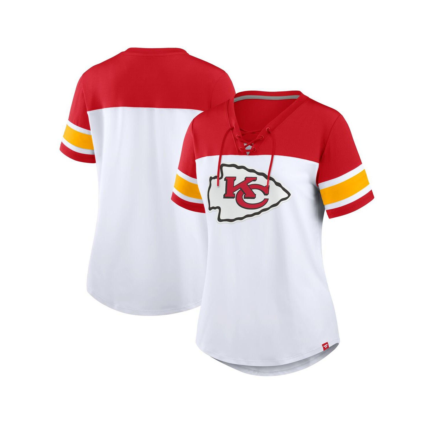 Women's White/Red Kansas City Chiefs Athena Lace-Up V-Neck T-Shirt