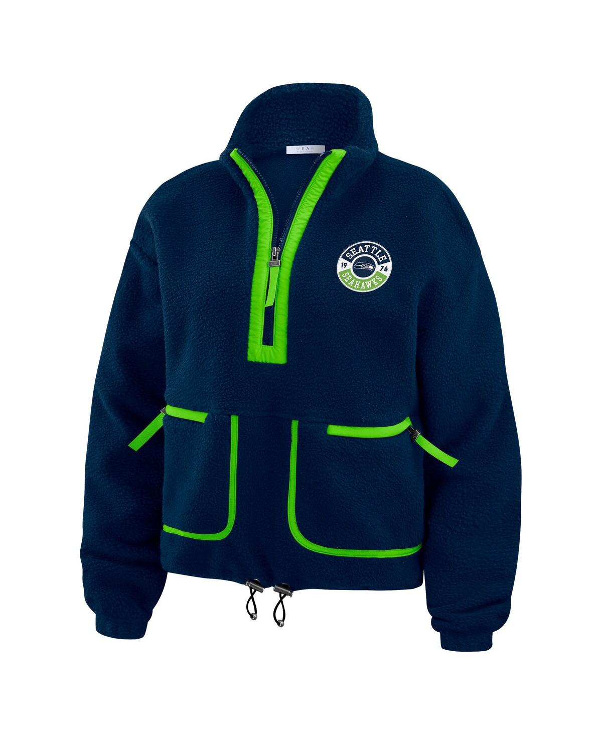 Wear By Erin Andrews College Navy Seattle Seahawks Polar Fleece Half-zip Jacket In Blue