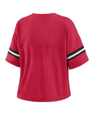 Women's Cardinal Arizona Cardinals Color Block Boxy Modest Crop V-Neck T-Shirt