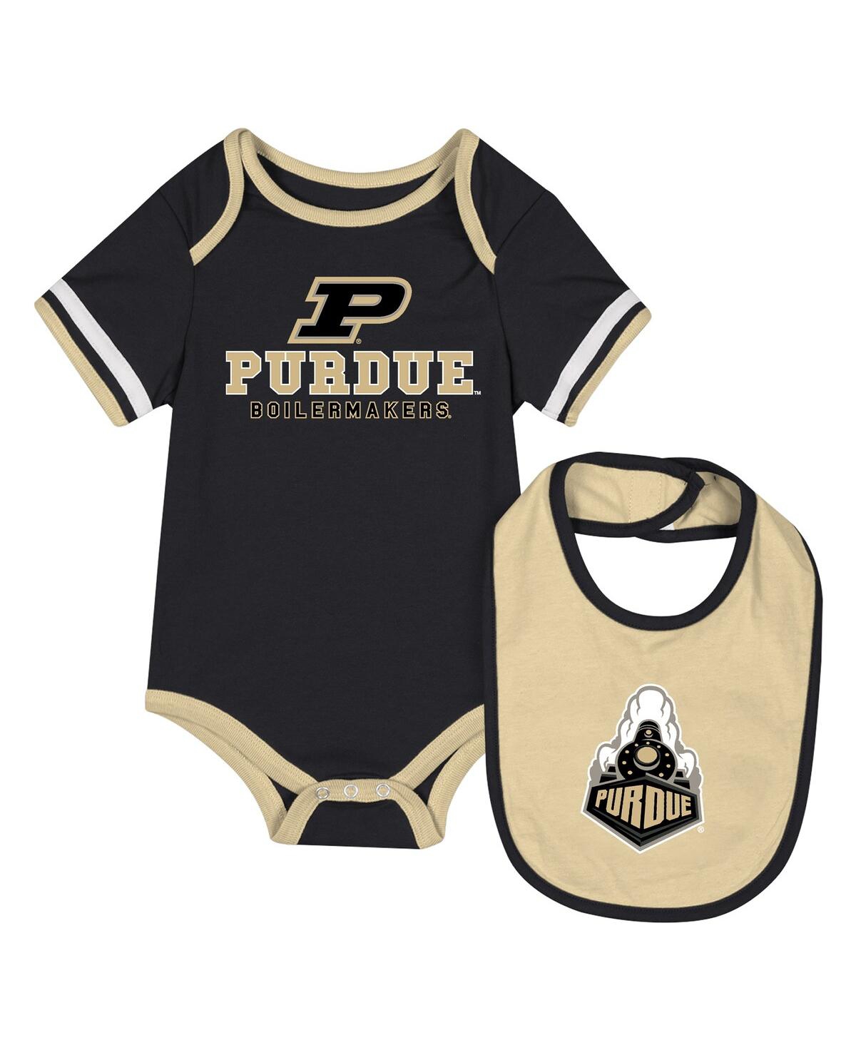 Colosseum Baby Boys And Girlsâ 2-piece Black Purdue Boilermakers Bodysuit And Bib Set In Multi