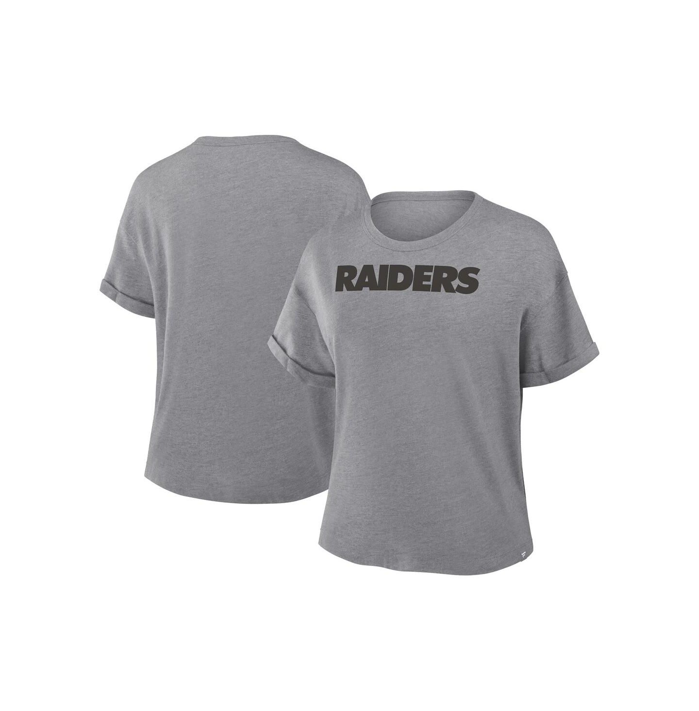 Женская футболка Fanatics Heather Gray Las Vegas Raiders Swing Pass Tri-Blend Boxy — фото 1