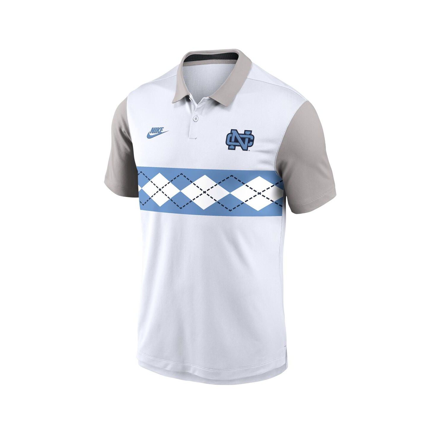 Мужские рубашки Nike White/Gray North Carolina Tar Heels Athletic Prep Legacy Logo Vapor Performance Polo Shirt — фото 2