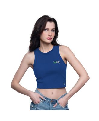 Starter - Women's Navy Seattle Seahawks Show Up Cropped Tank Top