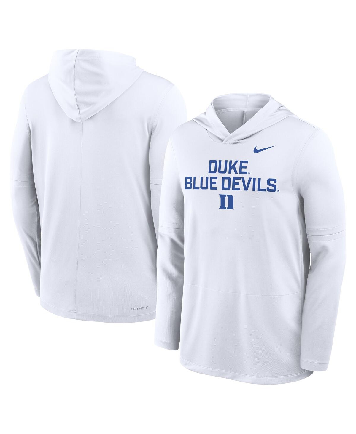 Nike White Duke Blue Devils 2025 Sideline Performance Long Sleeve Hoodie T-shirt In White