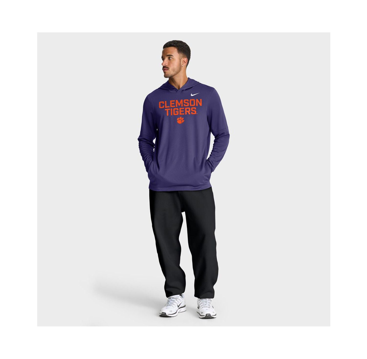 Men's Purple Clemson Tigers 2025 Sideline Performance Long Sleeve Hoodie T-Shirt