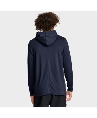 Men's Navy Michigan Wolverines 2025 Sideline Performance Long Sleeve Hoodie T-Shirt