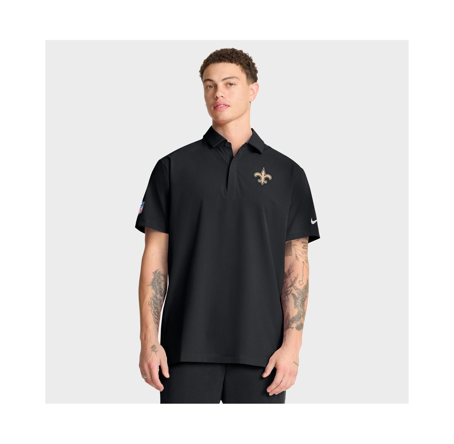 Men's Black New Orleans Saints Sideline City Pride Woven Performance Polo Shirt