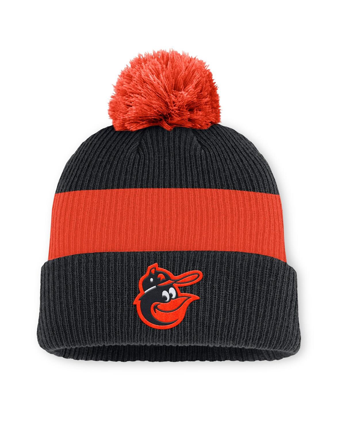 Nike Men's Black/orange Baltimore Orioles Cooperstown Collection Peak Standard Cuffed Pom With Knit Hat In Black