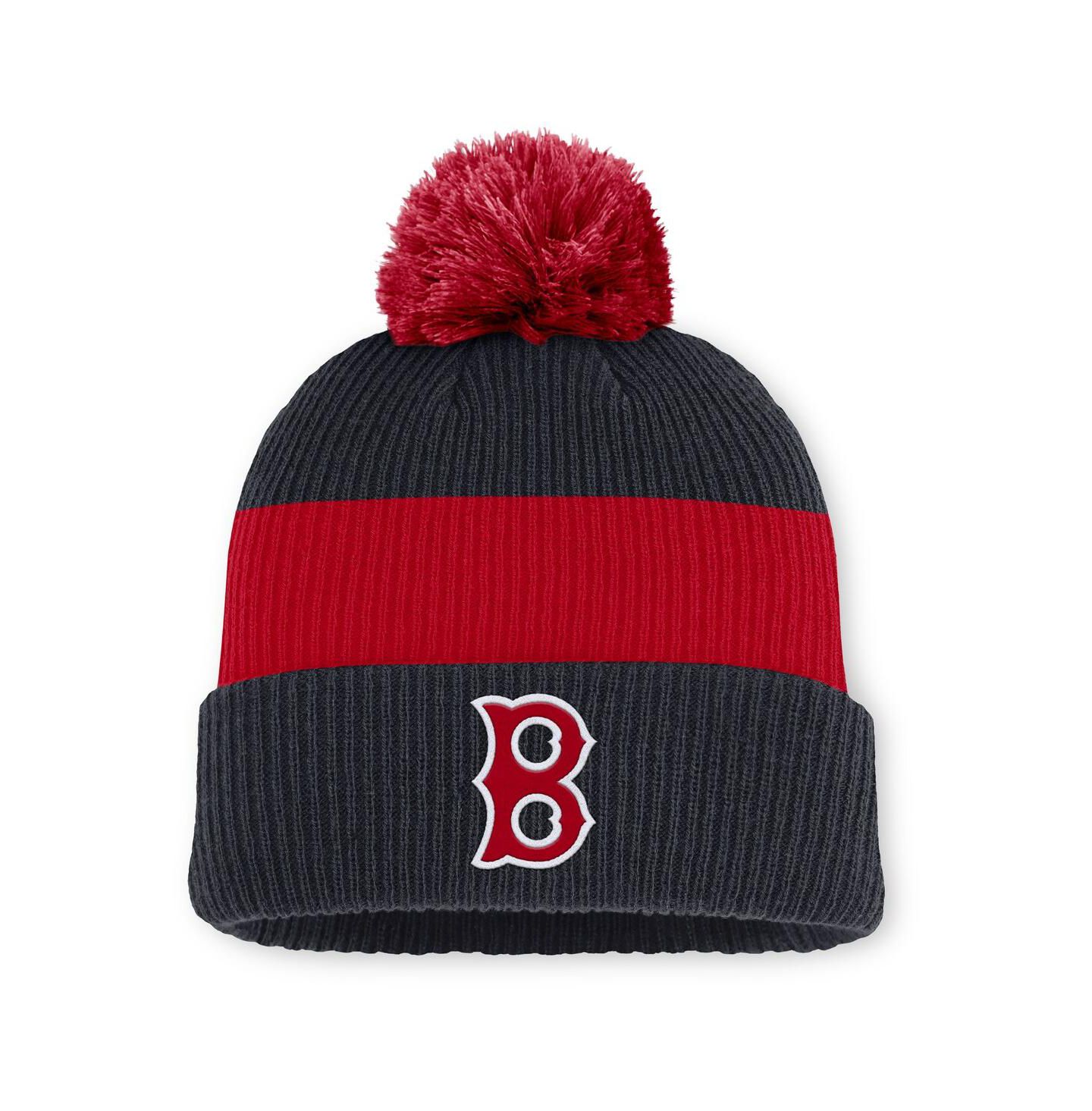 Мужская шапка Nike Navy/Red Boston Red Sox Cooperstown Collection Peak Standard Cuffed Pom with Knit Hat — фото 1