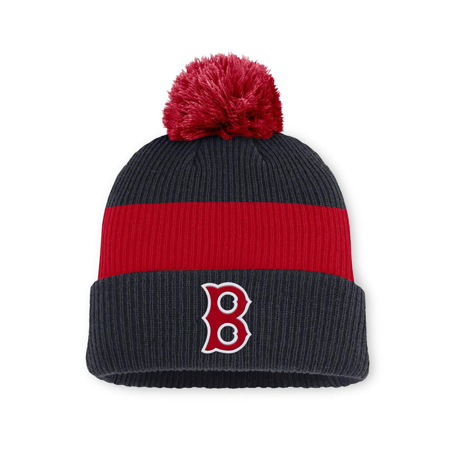 Men's Navy/Red Boston Red Sox Cooperstown Collection Peak Standard Cuffed Pom with Knit Hat