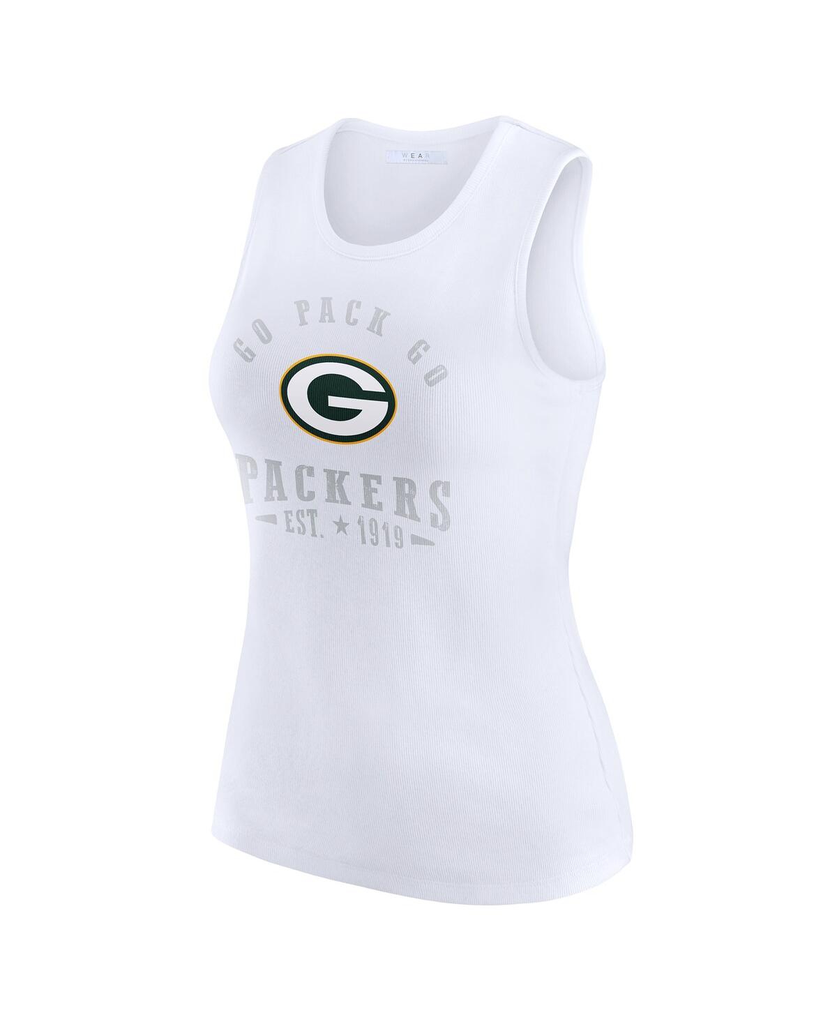 Wear By Erin Andrews White Green Bay Packers Ribbed Graphic Tank Top In White