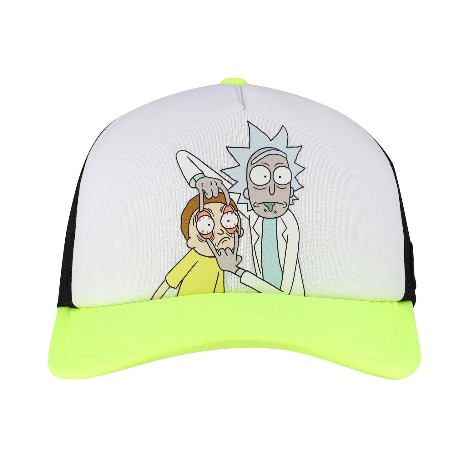 Men's and Women's White/Neon Green Rick And Morty Graphic Foam Trucker Adjustable Hat