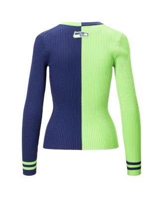 Women's Neon Green/Navy Seattle Seahawks Cargo Sweater