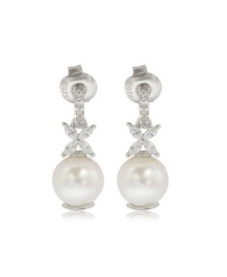 Suzy Levian Sterling Pearl & Sapphire Floral Earrings