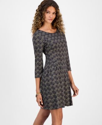 Women's Printed Round-Neck Fit & Flare Dress