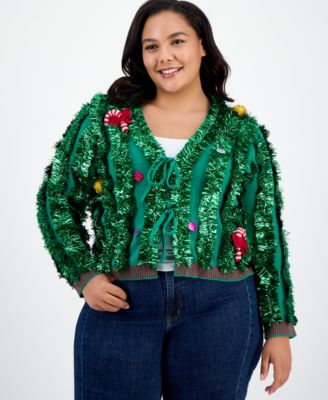It's Our Time - Trendy Plus Cropped Tinsel Long-Sleeve Cardigan