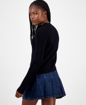 Juniors' Variegated Rib-Knit Half-Zip Sweater 