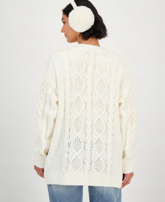 Juniors' Cable-Knit Open Cardigan