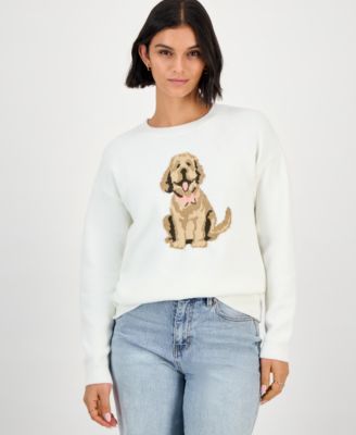 Hooked Up by IOT - Juniors' Dog Intarsia-Knit Crewneck Sweater