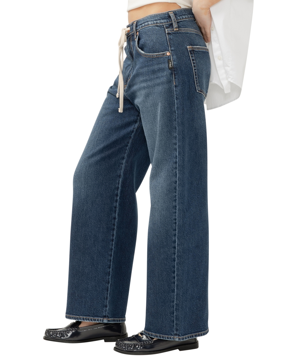 Silver Jeans Co. Be Easy Drawstring High Waist Wide Leg Jeans In Blue