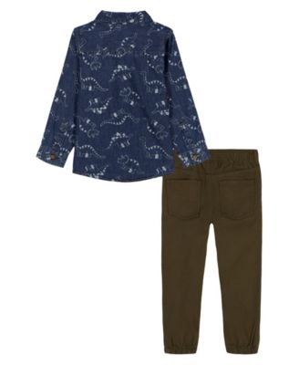 Boys' 2T-7 Printed Denim Shirt and Twill Joggers Set