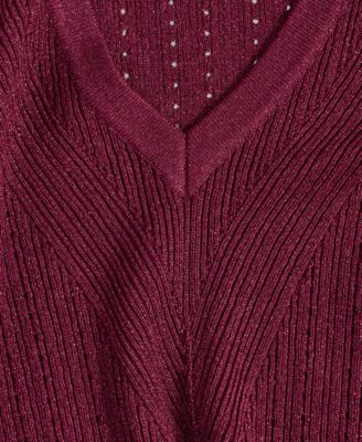 Women's Metallic-Knit V-Neck Sweater, Macy's Exclusive