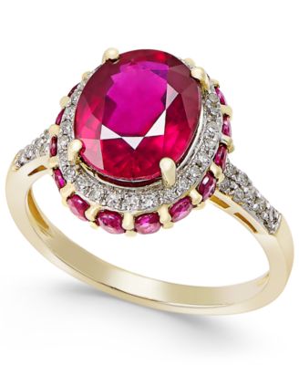 Macy's - Ruby (4 ct. t.w.) and White Sapphire (1/3 ct. t.w.) Oval Ring in 10k Gold