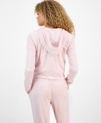 Juniors' Cable Velour Zip-Up Hoodie