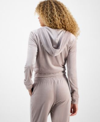 Juniors' Ribbed Velour Zip-Up Hoodie