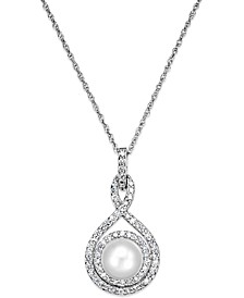 White Cultured Pearl (6-1/2mm) and Diamond (1/4 ct. t.w.) Pendant Necklace in 14k Gold