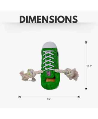 Squeaking Comfort Plush Sneaker Dog Toy – Rope, Squeaker & Treat Compartment, Safe & Durable – Green