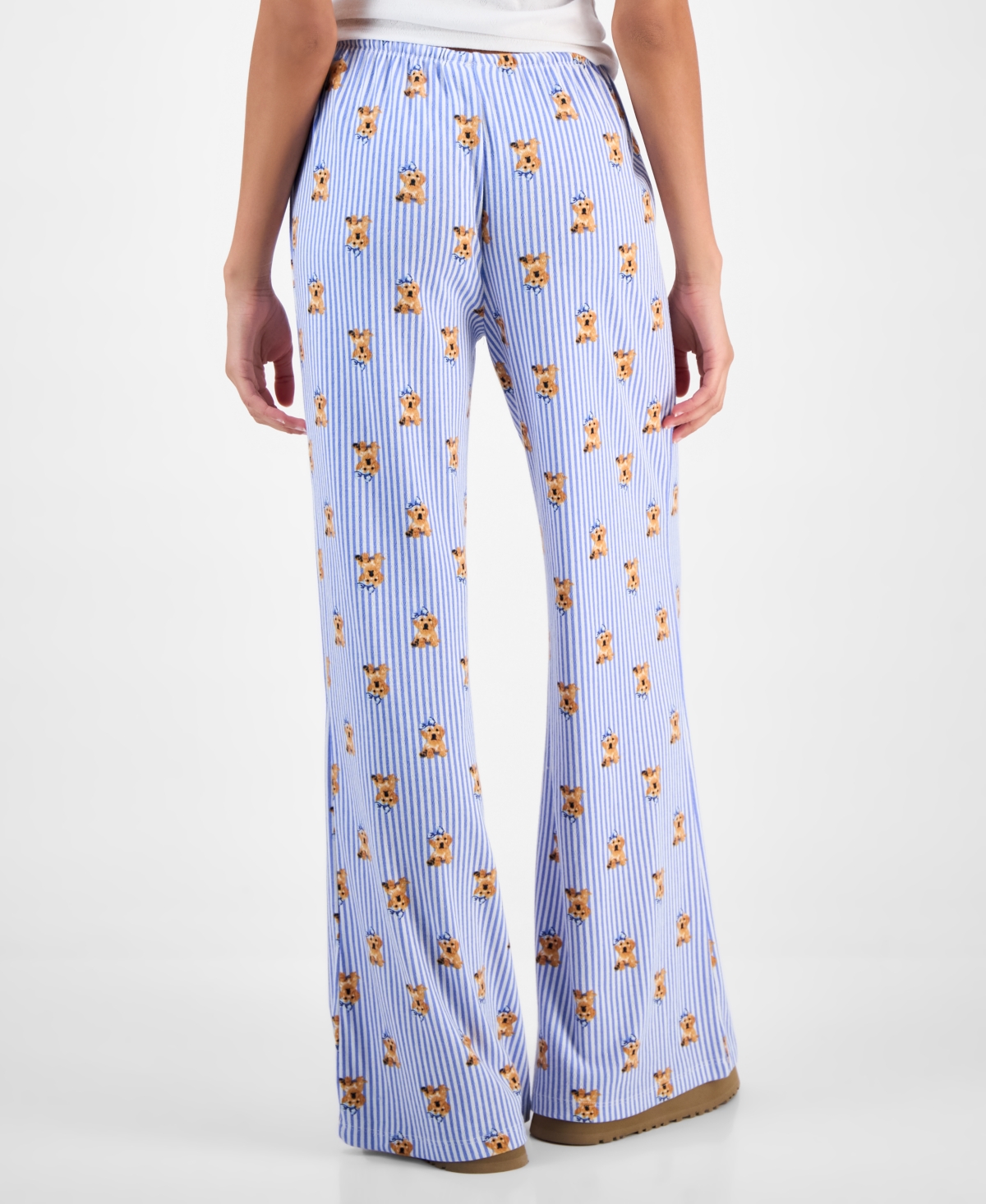 Just Polly Juniors' Pointelle Drawstring Wide-Leg Lounge Pants