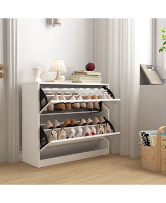 32.68&amp;quot;2 Tier Shoe Storage Cabinet with Draders for Entryway,Bedroom,Flip Door Design Shoe Cabinet,White