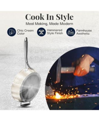 Hammered Cream 14 in. Ceramic Nonstick Frying Pan