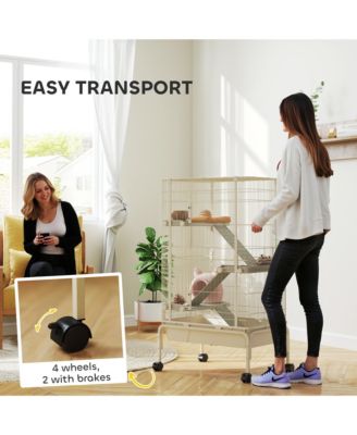 47" Small Animal Cage, 4 Levels Large Rolling Metal Ferret Cage