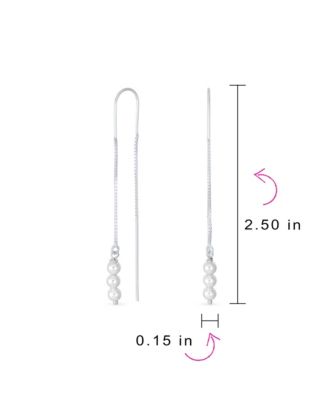 Set of 2 Minimalist Long Chain Wire Hook Dangle Earrings 3 Pearls 4 Bead Balls Sterling Silver