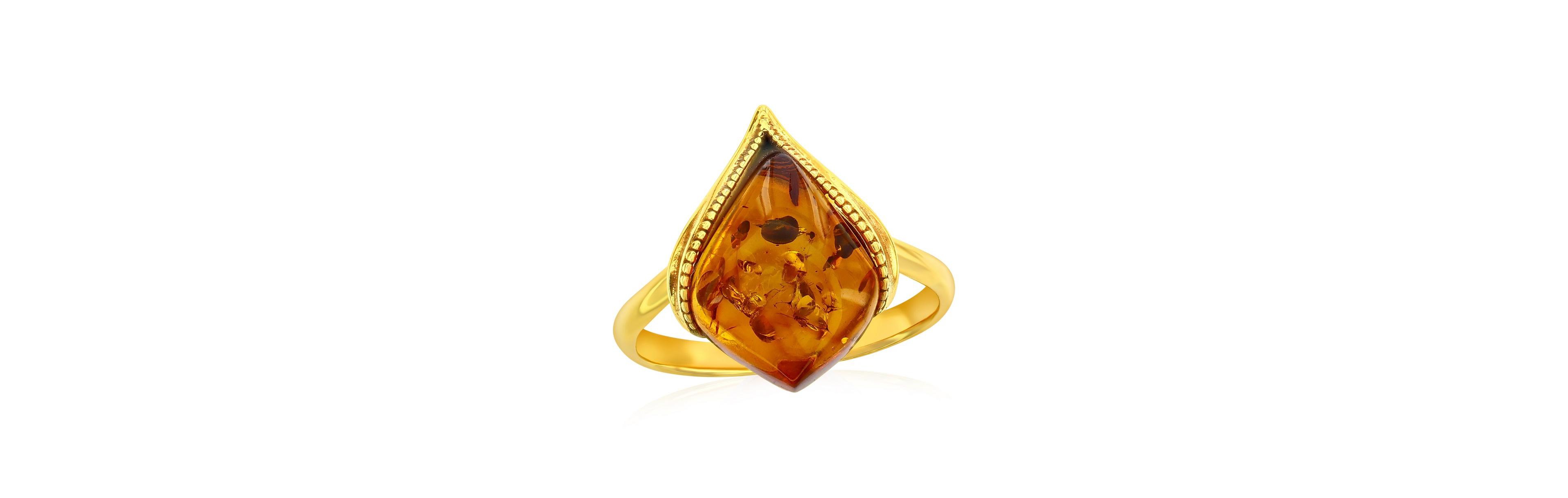 Caribbean Treasures Sterling Silver, Amber Marquise Ring