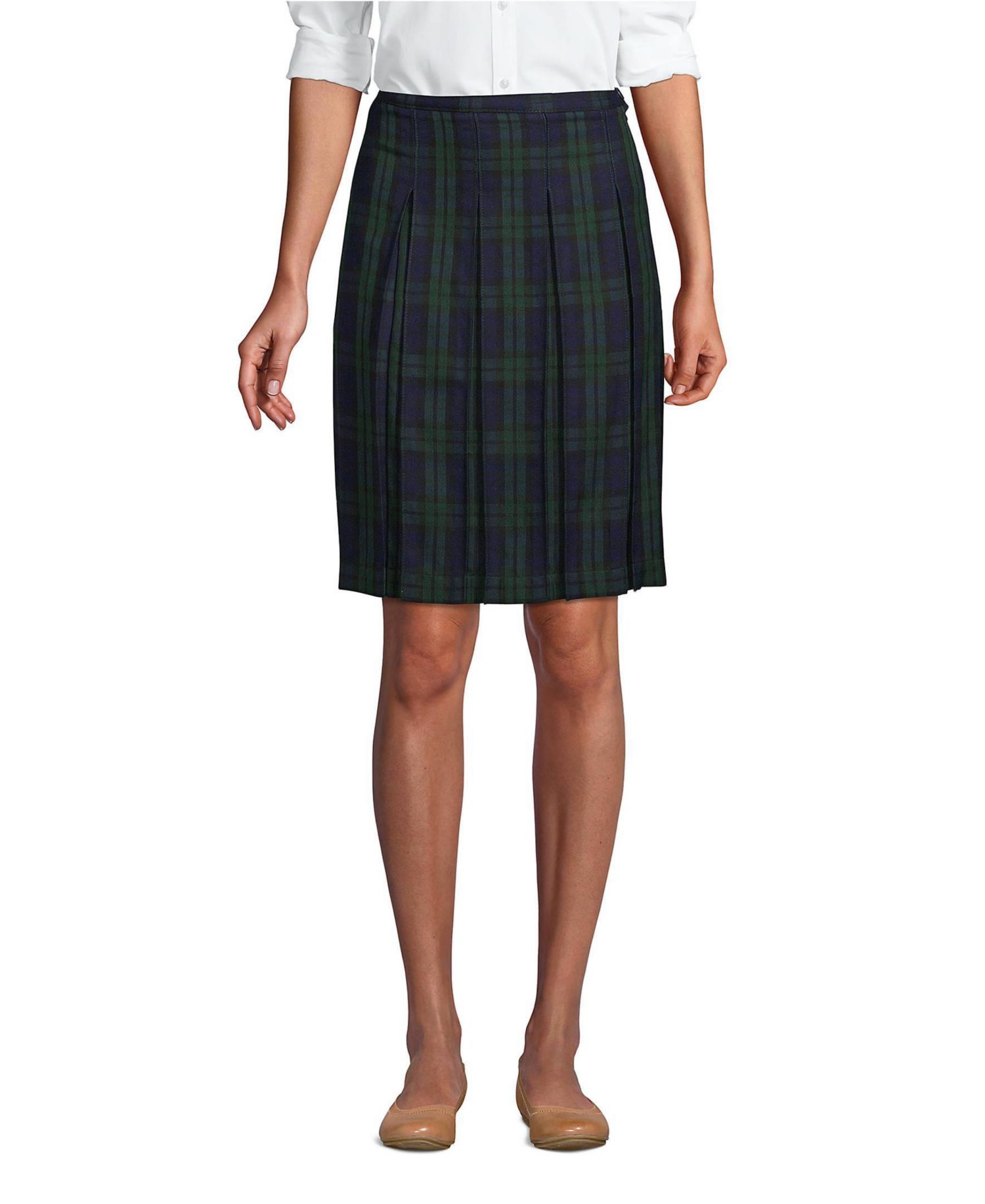 Women's Top of the Knee Plaid Box Pleat Skirt