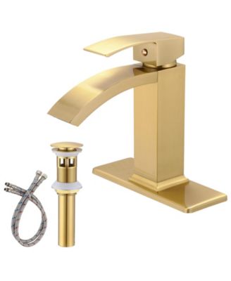 Waterfall Single Hole Single-Handle Low-Arc Bathroom Sink Faucet With Pop-up Drain Assembly In Brushed Nickel