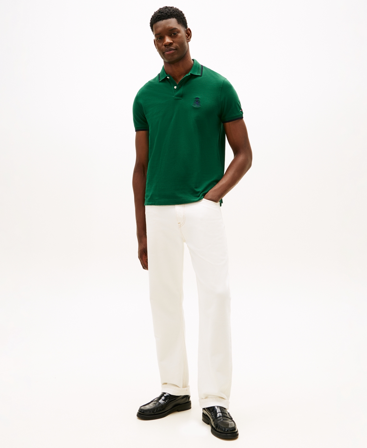 Tommy Hilfiger Regular Fit Crest Logo Pique Polo In Green