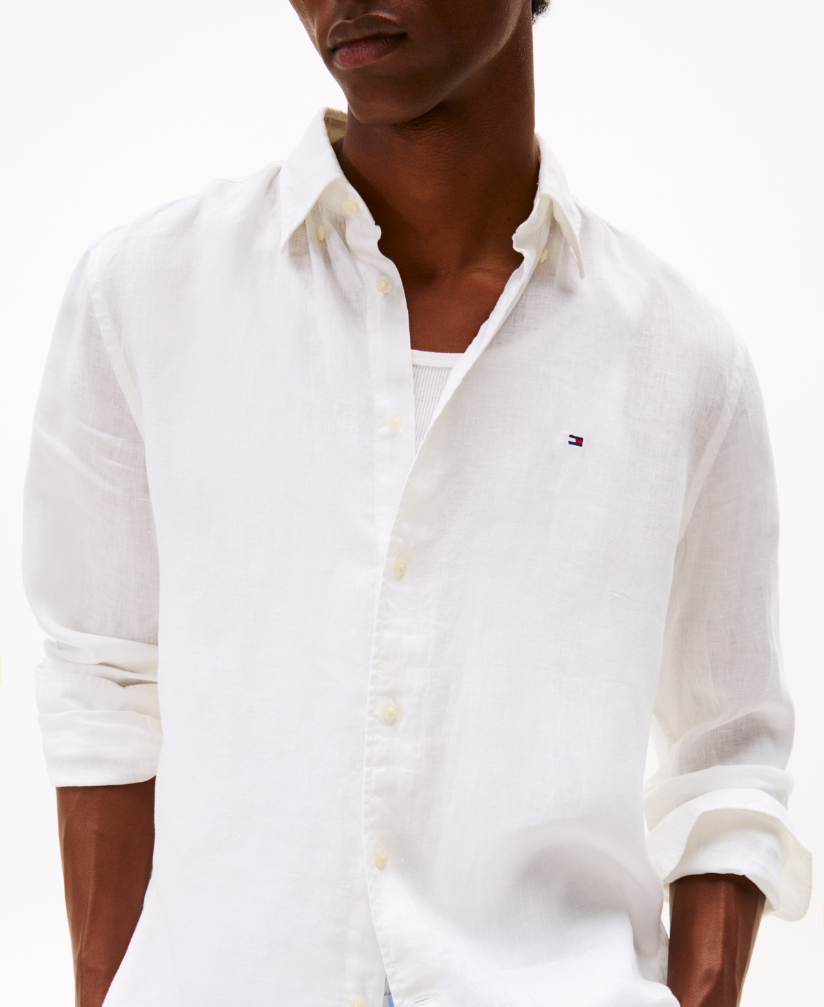 Tommy Hilfiger Men's Pigment-Dyed Linen Button-Down Long Sleeve Shirt