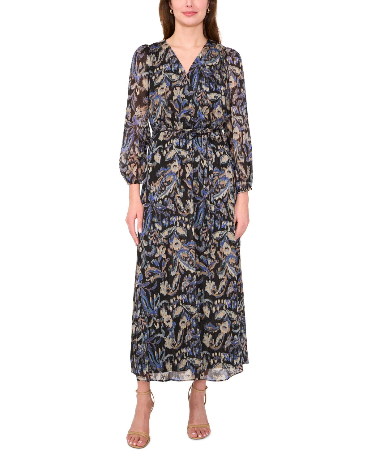 Msk Women's Long Sleeve Surplice Maxi Dress In Blue