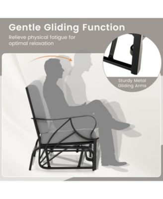 2PCS Patio Glider Chair Single Outdoor Rocking Chair with Seat and Back Cushions