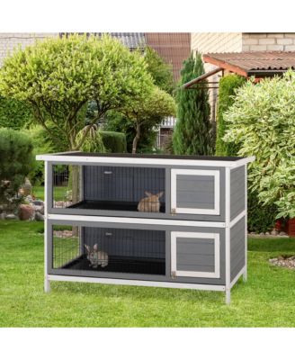 Wooden Bunny Cage w/ Dividers and Pull Out Trays for Outdoors, Dark