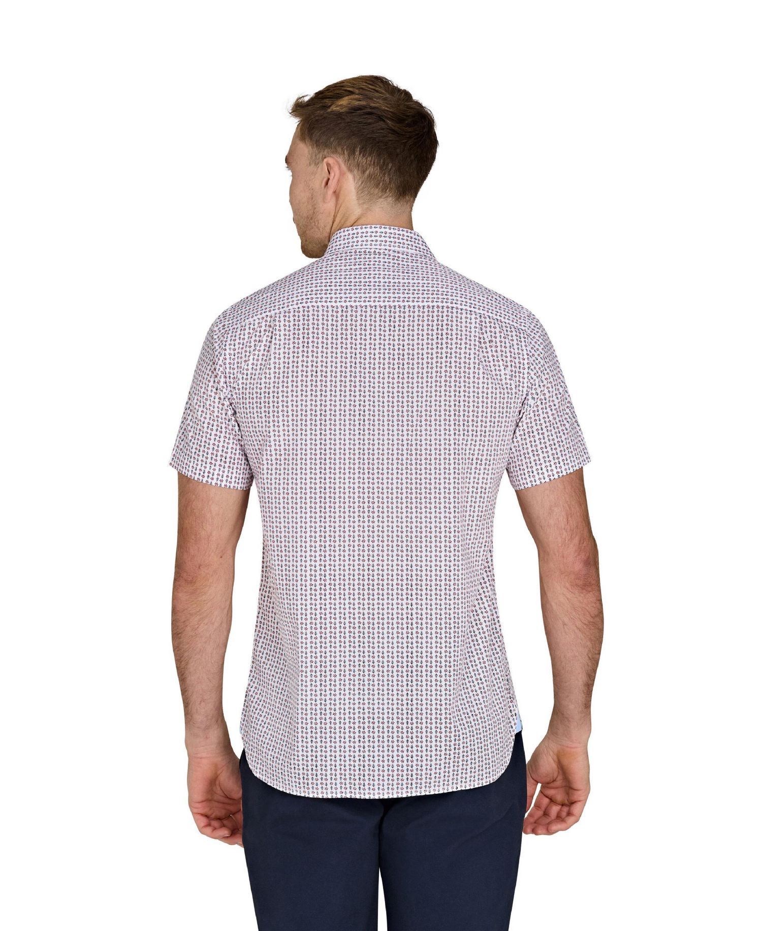 Men's Short Sleeve Flower Cotton Poplin Shirt