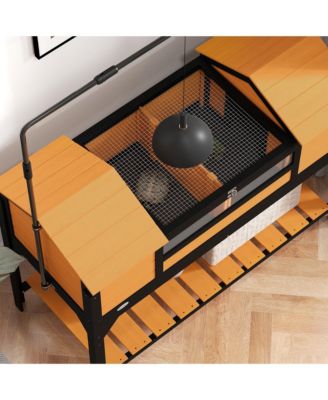 Wooden Tortoise Habitat W/ Adjustable Lamp Holder 2 Houses,