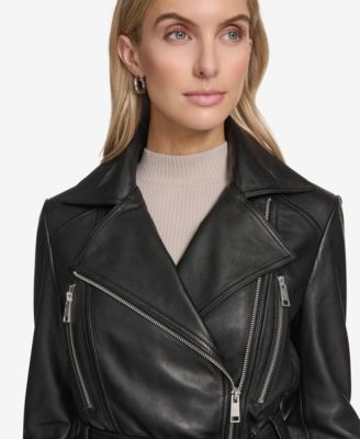 Women's Violet Belted Moto Leather Jacket