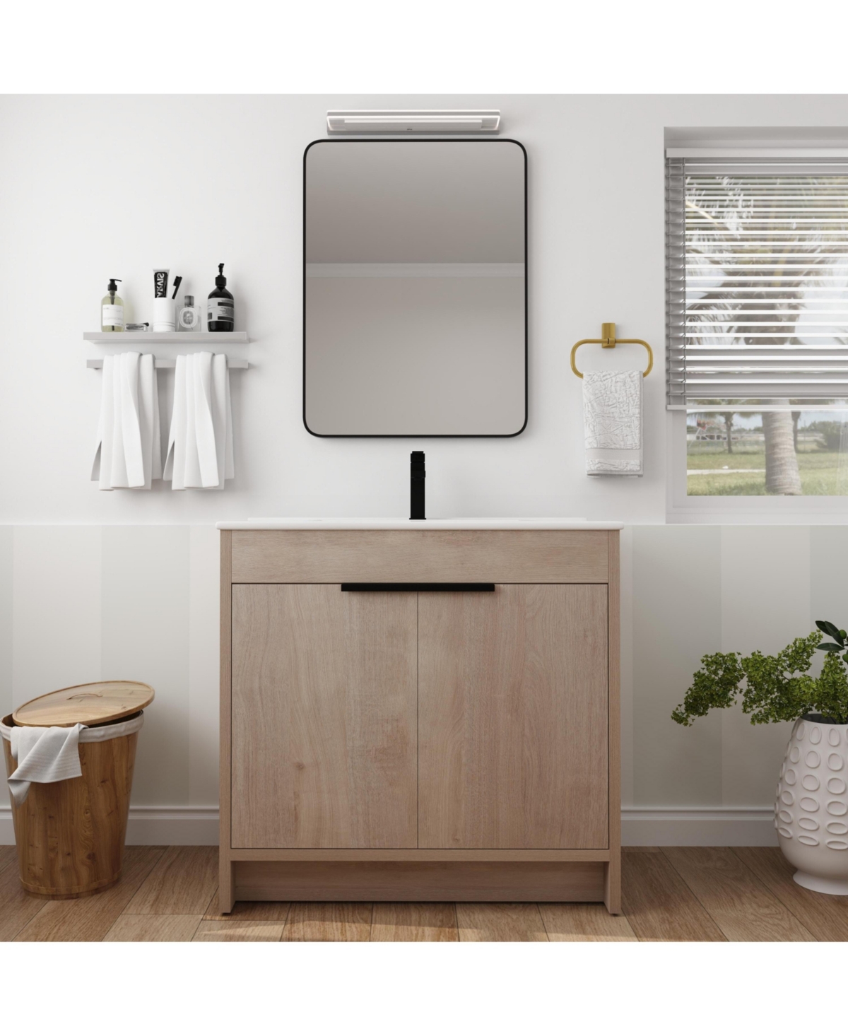 Casainc 36 Inch Freestanding Vanity with Ceramic Sink and Soft-Close Cabinet Doors