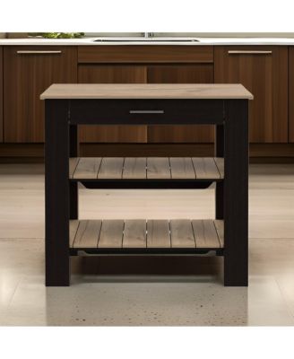 Wooden Kitchen Island Table with Drawer and 2 Storage Shelves for Meal Prep