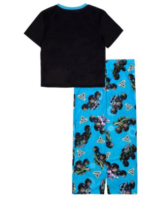 Little and Big Boys' Monster Jam Short Sleeve Top and Open Leg Pants Pajama, 2-Piece Set